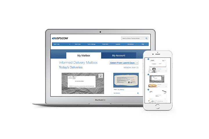 Computer and Cell Phone with USPS Informed Delivery on Screen