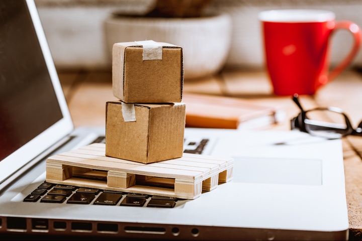 Small Pallet With Boxes on Computer