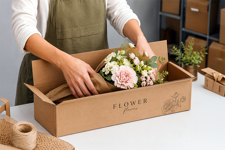 Image: An ecommerce seller preparing perishable flowers for shipment