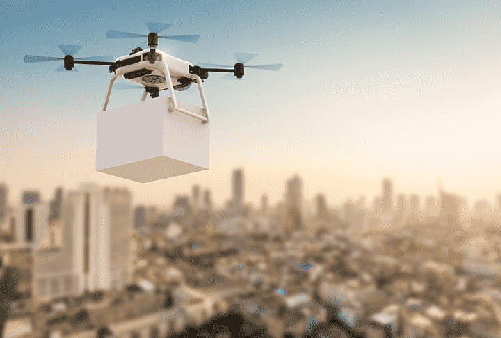 Package Drone Flying Over City