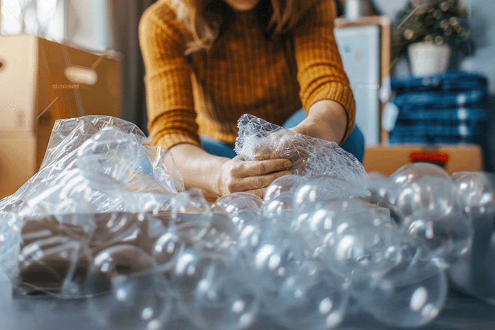 Image: A woman packaging fragile items for shipping.