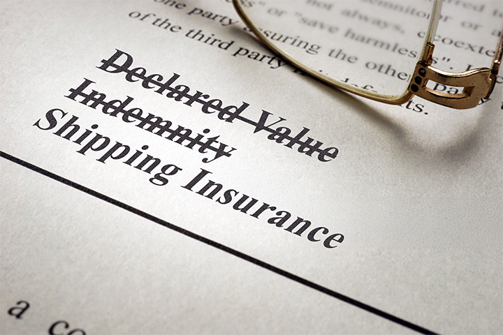 Image: Declared value and indemnity crossed out, highlighting shipping insurance as the best coverage option.