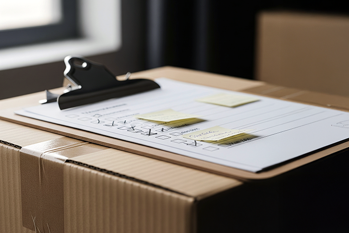 Image: A checklist on a clipboard sitting on a shipping box, representing claims requirements.