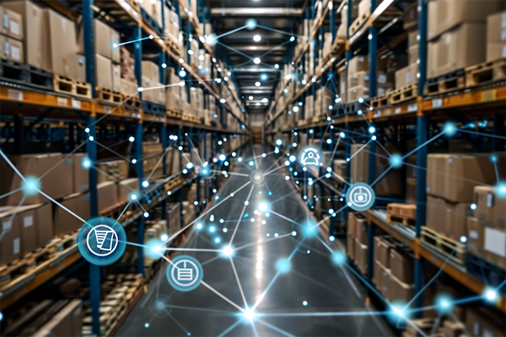 Image: A warehouse showing a business network integration overlay.