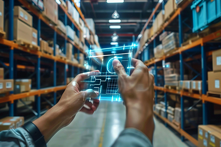 Image: A seller using technology in a warehouse.