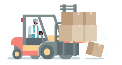 Image: Forklift dropping packages that require package insurance.